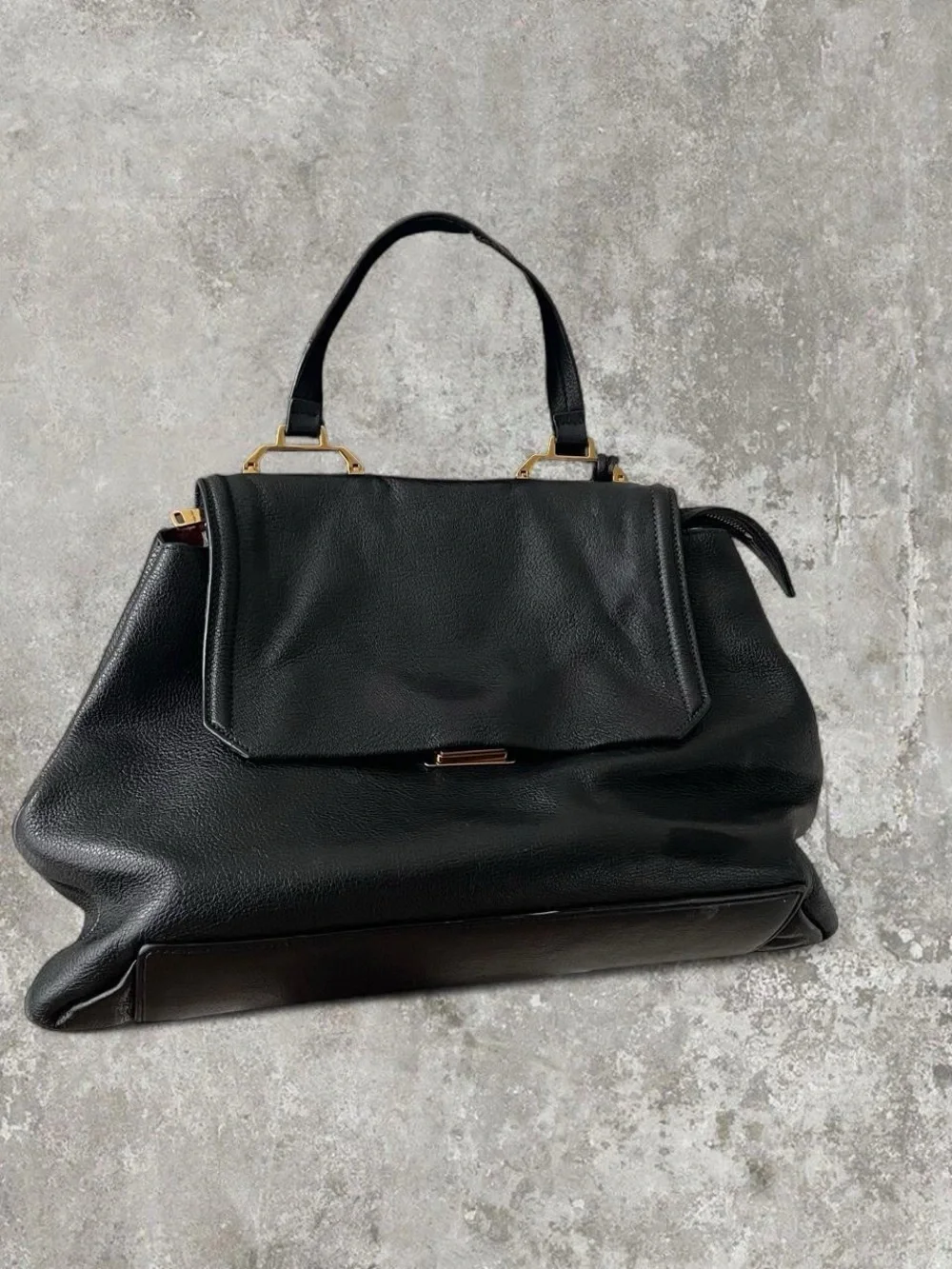 Y2K Miu Miu Black Leather Top Handle Tote with Luxury Designer Gold Accents